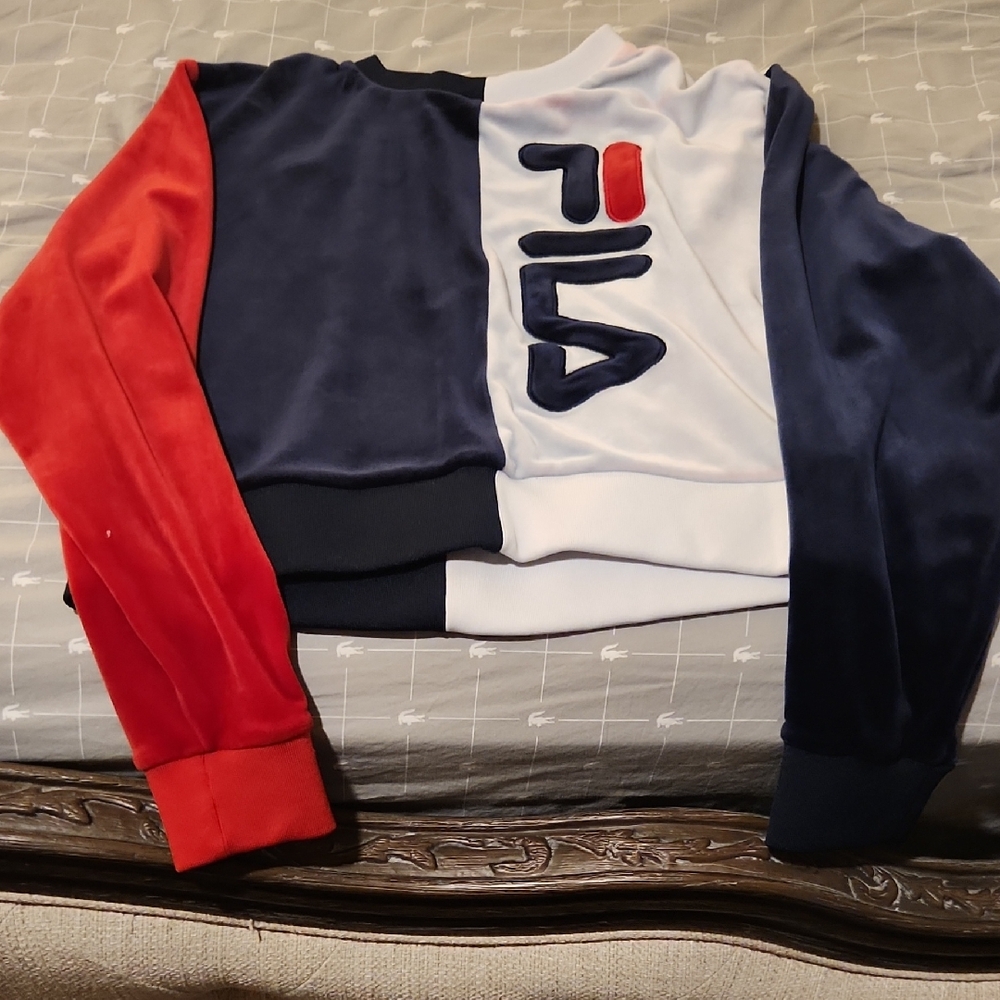 Fila Colorblock Velvet Sweater - Red, White, and Blue